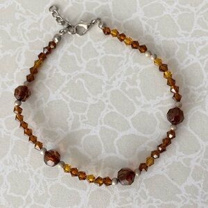 Amber Brown Crystal Beaded Ankle Bracelet measures 9” to 10” long